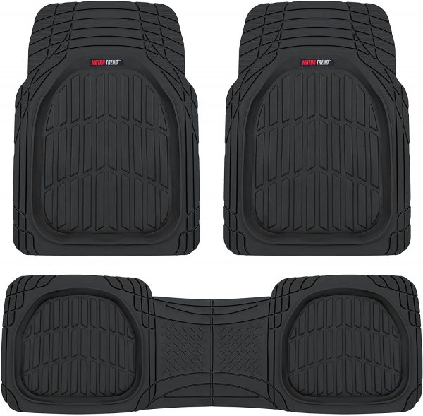 Motor Trend 923-BK Black FlexTough Contour Liners-Deep Dish Heavy Duty Rubber Floor Mats for Car SUV Truck & Van-All Weather Protection, Universal Trim to Fit